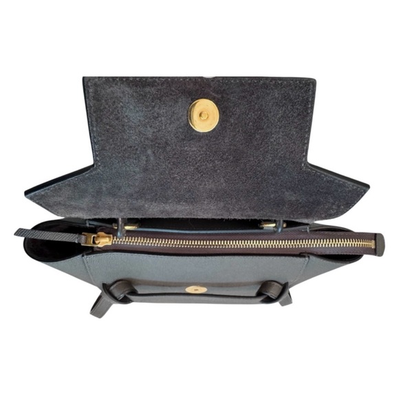 CELINE NANO BELT BAG Grained Calfskin Gray Antique Gold-Tone Metal Crossbody Bag - Picture 4 of 16